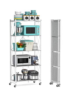 Extra 5-shelf folding storage cart with swivel wheels  - Image 3