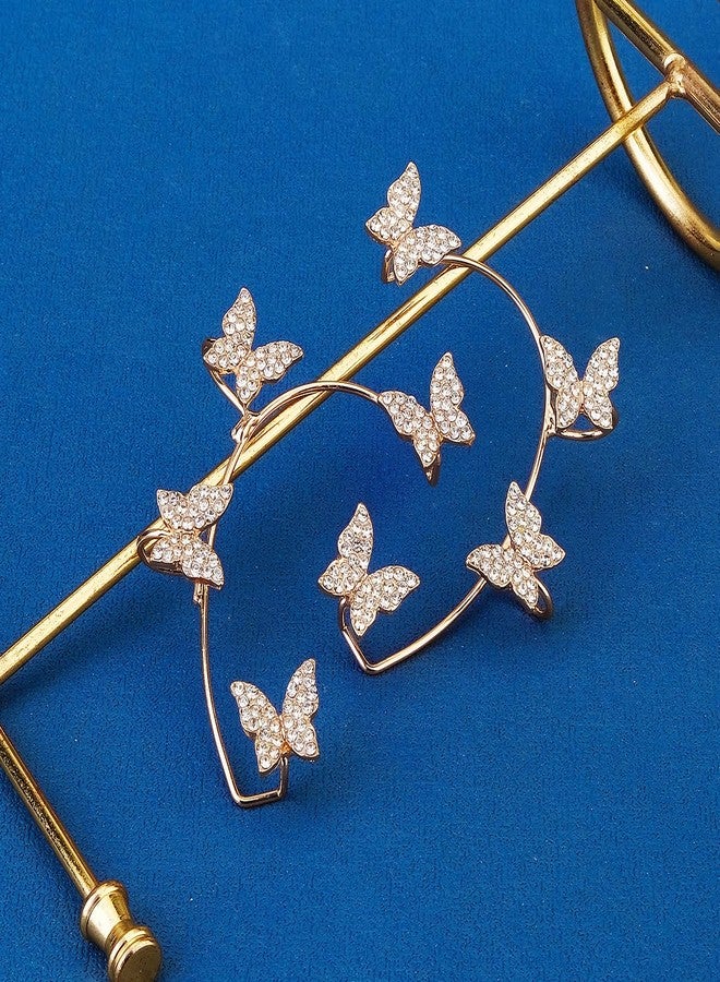 AMAAL Butterfly Ear Cuff Earrings Set for Women | Stylish American Diamond CZ Stone Jewellery for Woman & Girls | Gold Plated AD Earrings | Butterfly Design Ear Wrap | Fashion Gift Jewellery -152 - Image 2
