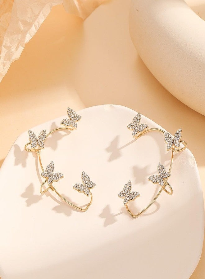 AMAAL Butterfly Ear Cuff Earrings Set for Women | Stylish American Diamond CZ Stone Jewellery for Woman & Girls | Gold Plated AD Earrings | Butterfly Design Ear Wrap | Fashion Gift Jewellery -152 - Image 4