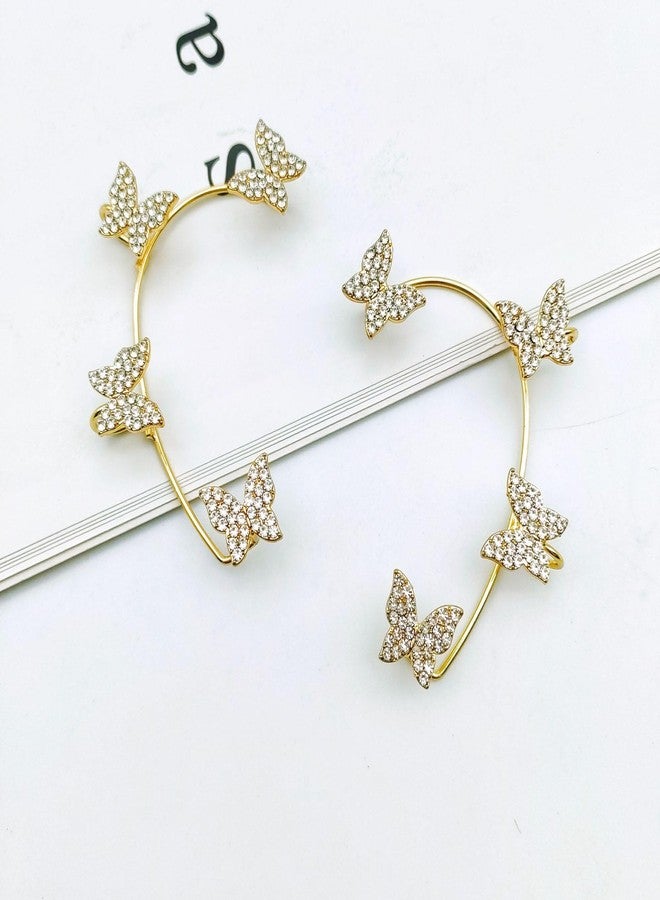 AMAAL Butterfly Ear Cuff Earrings Set for Women | Stylish American Diamond CZ Stone Jewellery for Woman & Girls | Gold Plated AD Earrings | Butterfly Design Ear Wrap | Fashion Gift Jewellery -152 - Image 5