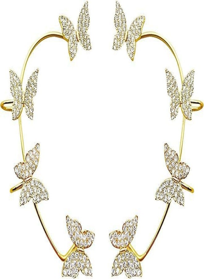 AMAAL Butterfly Ear Cuff Earrings Set for Women | Stylish American Diamond CZ Stone Jewellery for Woman & Girls | Gold Plated AD Earrings | Butterfly Design Ear Wrap | Fashion Gift Jewellery -152 - Image 1