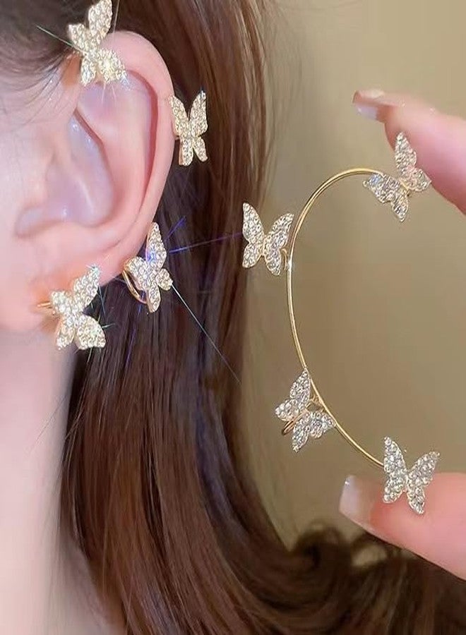 AMAAL Butterfly Ear Cuff Earrings Set for Women | Stylish American Diamond CZ Stone Jewellery for Woman & Girls | Gold Plated AD Earrings | Butterfly Design Ear Wrap | Fashion Gift Jewellery -152 - Image 3