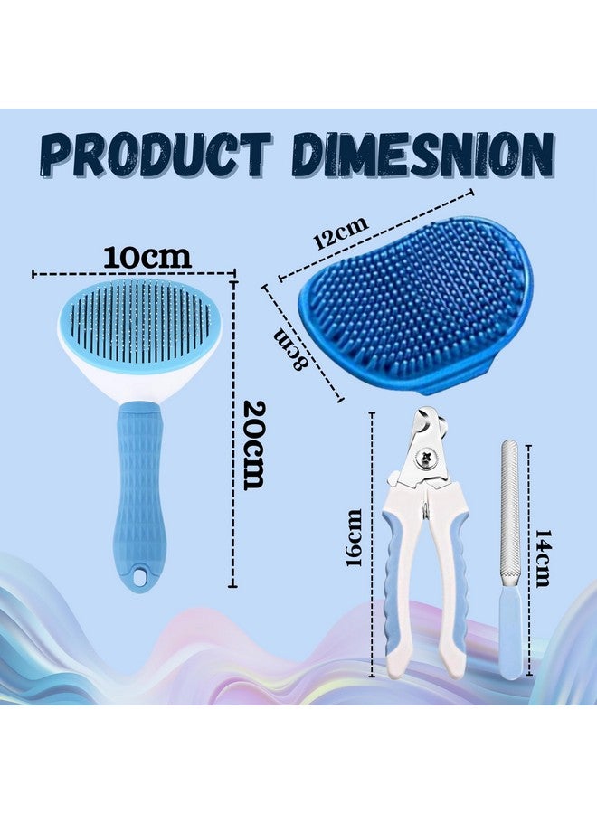 مجموعة مكونة من 3 قطع من فرشاة العناية بالقطط والكلاب - (مشط بيضاوي + قفاز تنظيف + مقص أظافر مع مبرد) | فرشاة استحمام وتدليك للعناية بالشعر للشعر الطويل أو القصير | فرشاة قطط مع زر - Image 3