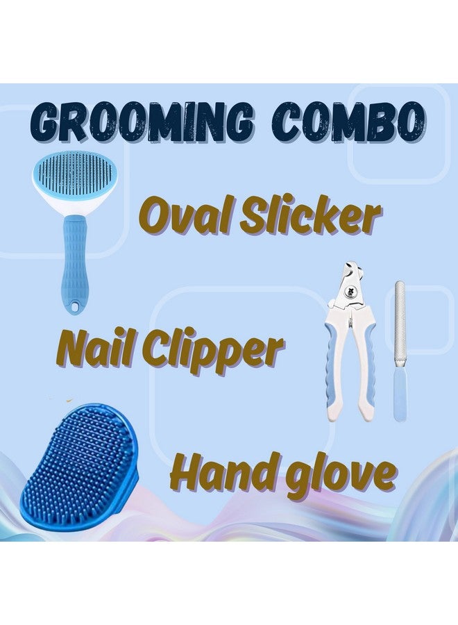 مجموعة مكونة من 3 قطع من فرشاة العناية بالقطط والكلاب - (مشط بيضاوي + قفاز تنظيف + مقص أظافر مع مبرد) | فرشاة استحمام وتدليك للعناية بالشعر للشعر الطويل أو القصير | فرشاة قطط مع زر - Image 2
