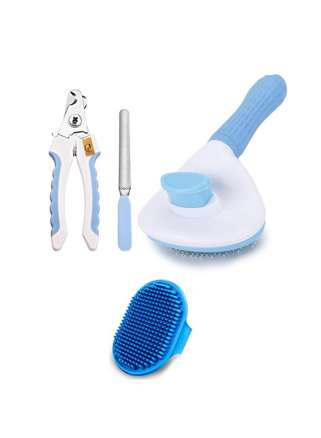 مجموعة مكونة من 3 قطع من فرشاة العناية بالقطط والكلاب - (مشط بيضاوي + قفاز تنظيف + مقص أظافر مع مبرد) | فرشاة استحمام وتدليك للعناية بالشعر للشعر الطويل أو القصير | فرشاة قطط مع زر - Image 1