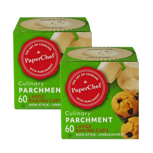 PaperChef – Large Parchment Baking Cups – Easy Release, Non-Stick, Unbleached & Compostable – Perfect for Muffins & Cupcakes – 60 Count - 2 Pack - Image 1