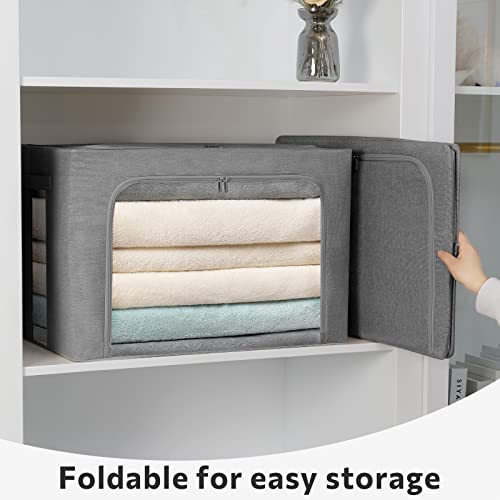 FHSQX 2 Pack Clear Window Storage Bins Large Foldable Fabric Storage Bins Boxes for Clothes Stackable Organizer Set with Carrying Handles19.7X 15.7X 12.6 Inches - Image 5