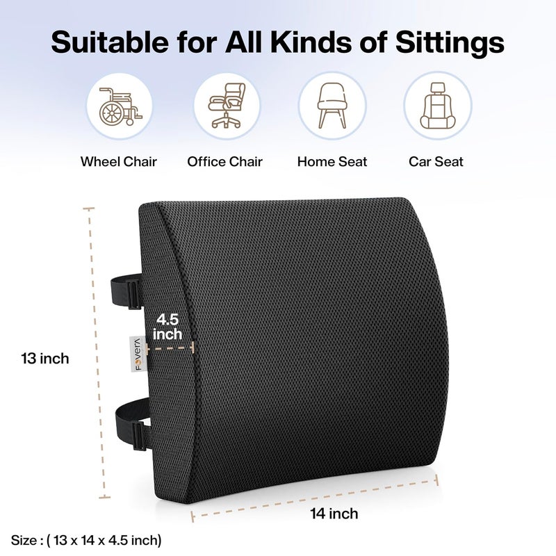 FOVERA Lumbar Support for Chair Orthopedic Back Support Memory Foam Backrest Cushion Designed for Back Pain Relief Ideal Back Pillow for ComputerOffice Chair Mesh Black Standard - Image 3