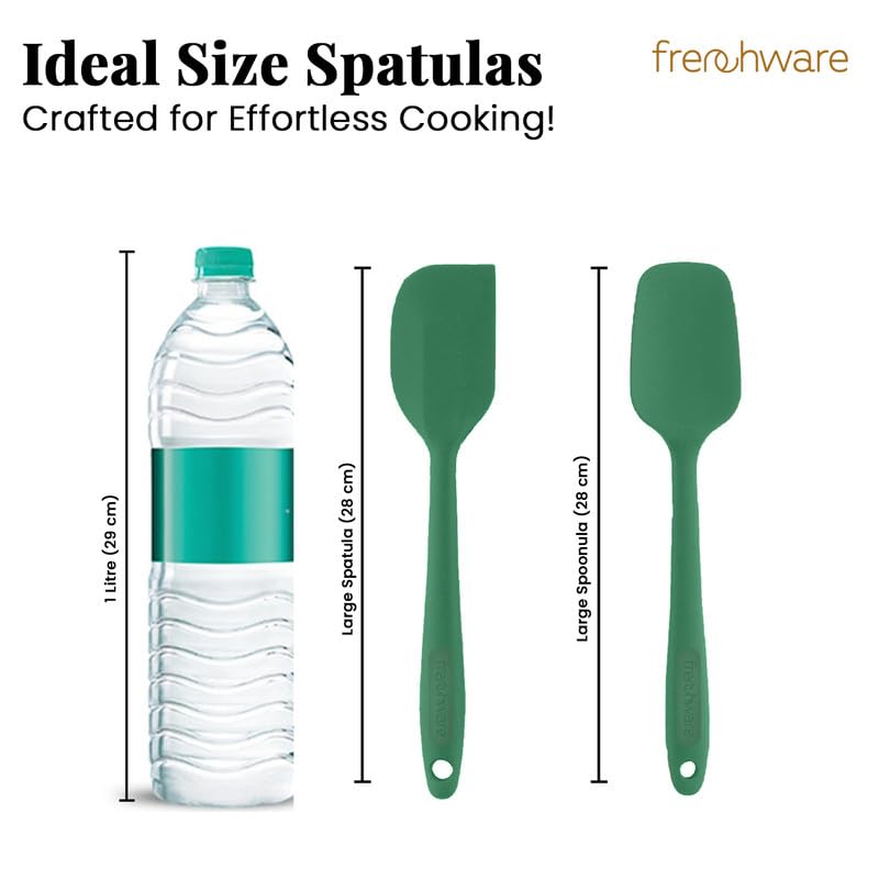 Frenchware Set of 2 Non-Stick Premium Silicone Spatula & Spoonula for Cooking, Baking & Mixing, Heat-Resistant up to 230°C, Food-Grade & BPA-Free, Dishwasher Safe, Ergonomic Handle, Herb Green - Image 3