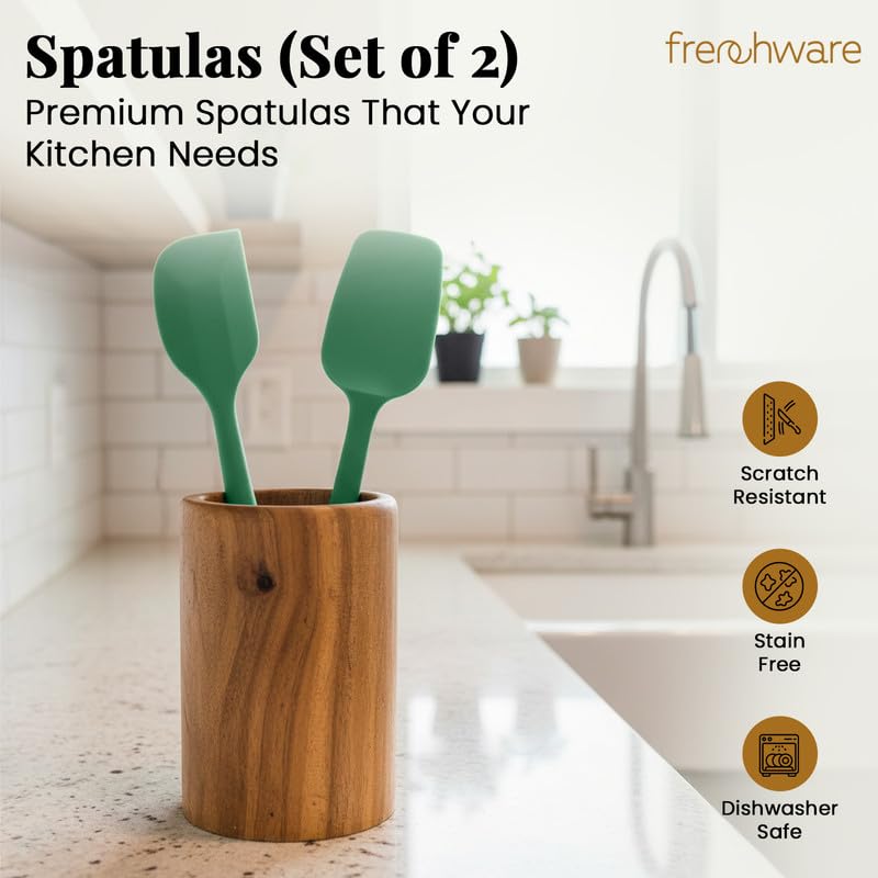 Frenchware Set of 2 Non-Stick Premium Silicone Spatula & Spoonula for Cooking, Baking & Mixing, Heat-Resistant up to 230°C, Food-Grade & BPA-Free, Dishwasher Safe, Ergonomic Handle, Herb Green - Image 2