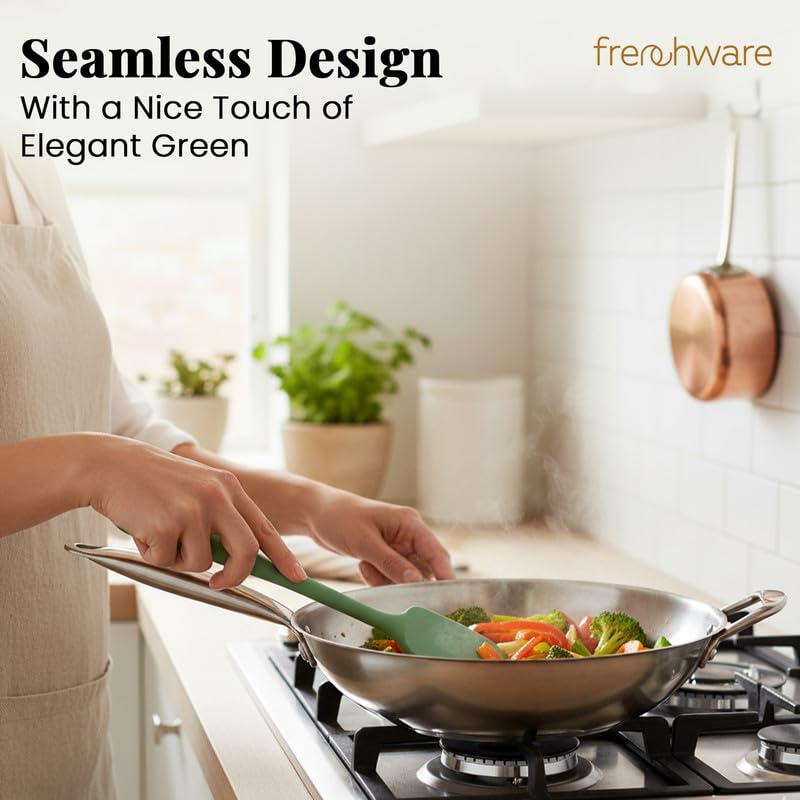 Frenchware Set of 2 Non-Stick Premium Silicone Spatula & Spoonula for Cooking, Baking & Mixing, Heat-Resistant up to 230°C, Food-Grade & BPA-Free, Dishwasher Safe, Ergonomic Handle, Herb Green - Image 4