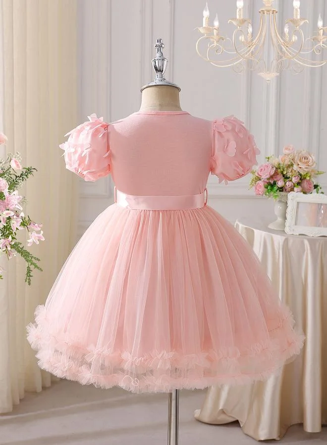 Take Two Pink Butterfly Puff Sleeve Mesh Dress