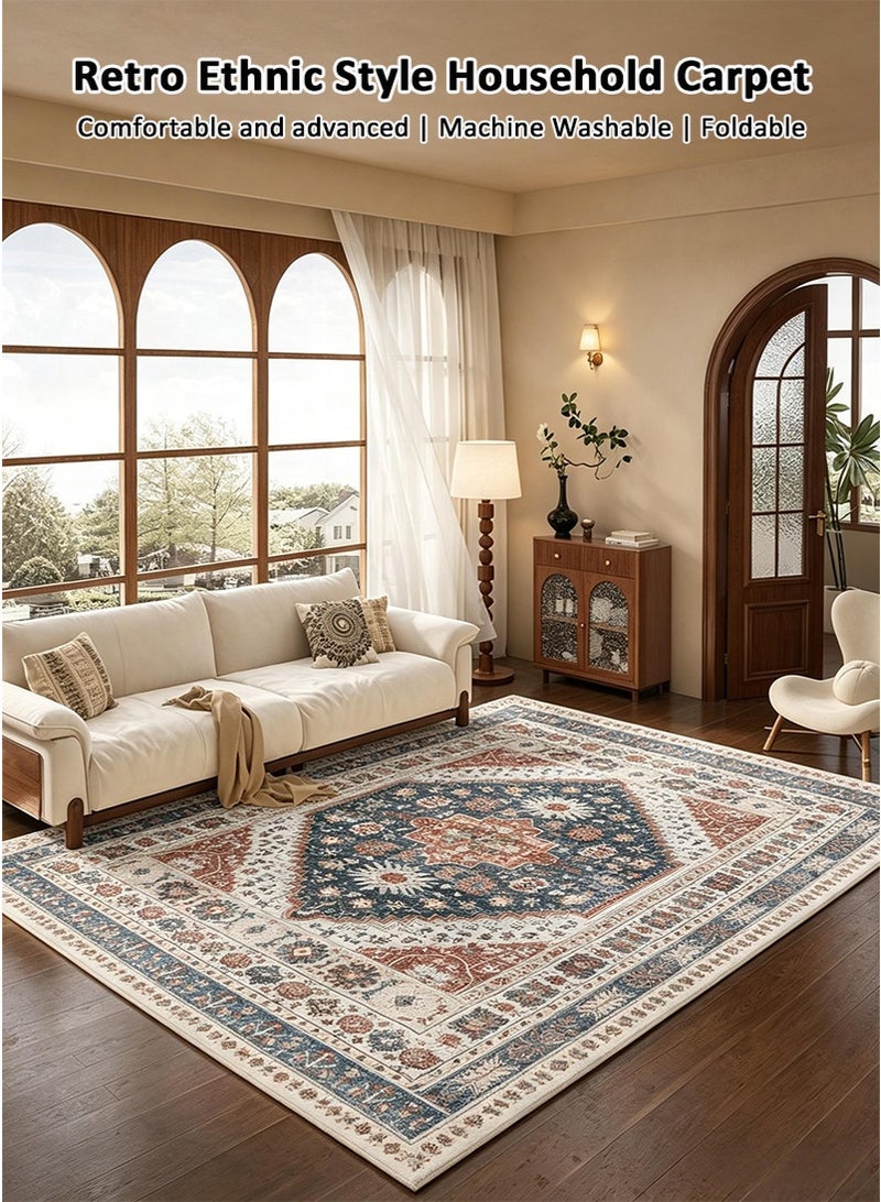 VUCATIN 160x230cm Persian Ethnic Style Living Room Rug, Vintage Bohemian Bedside Carpet for Bedroom, Faux Wool Non-Slip Sofa Coffee Table Mat, Large Area Floor Carpet for Home - Image 2