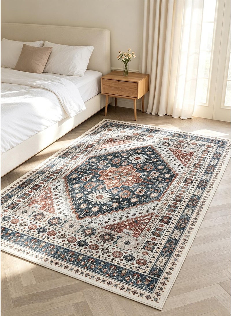 VUCATIN 160x230cm Persian Ethnic Style Living Room Rug, Vintage Bohemian Bedside Carpet for Bedroom, Faux Wool Non-Slip Sofa Coffee Table Mat, Large Area Floor Carpet for Home - Image 1