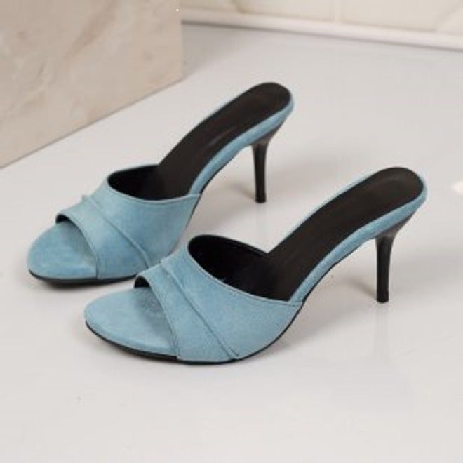 Simple Pleated Strap Stiletto Mule Sandals with Square Toe, Open-toe Design, and Backless Style - Versatile High-Heel Slippers for Everyday Summer Wear - Image 1