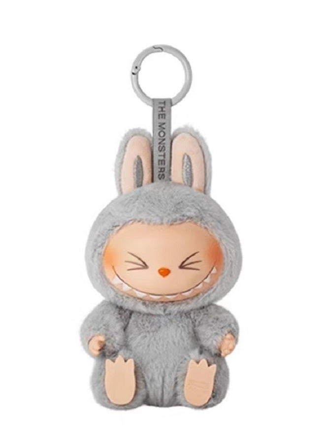 Second-Generation Sit-Down Party Series - Labubu - Vinyl Plush Toy (Smirk Style),Grey Doll Trendy Pendant Keychain,17 cm - Image 1