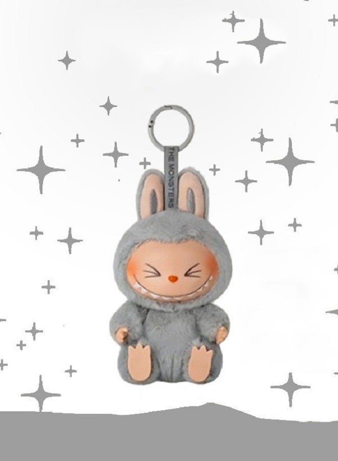 Second-Generation Sit-Down Party Series - Labubu - Vinyl Plush Toy (Smirk Style),Grey Doll Trendy Pendant Keychain,17 cm - Image 2