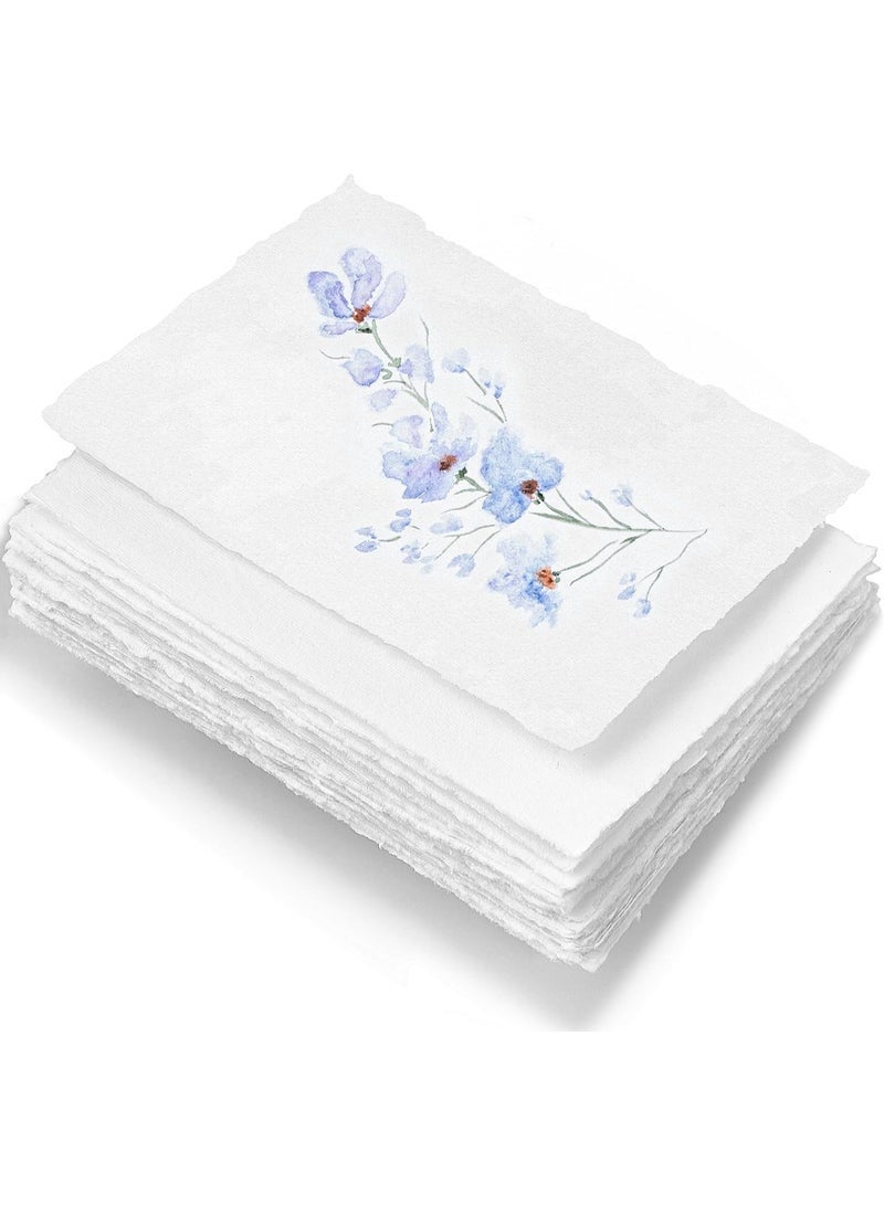 ورق أبيض سادة مصنوع يدويًا بحافة من الخشب الصلب - عبوة من 50 ورقة - ألوان مائية/وسائط متعددة - لحفظ التاريخ، دعوات، بطاقات تهنئة، ملاحظات، أعمال فنية وحرفية - سمك 150 جرام لكل متر مربع - 4×6 بوصة - Image 1