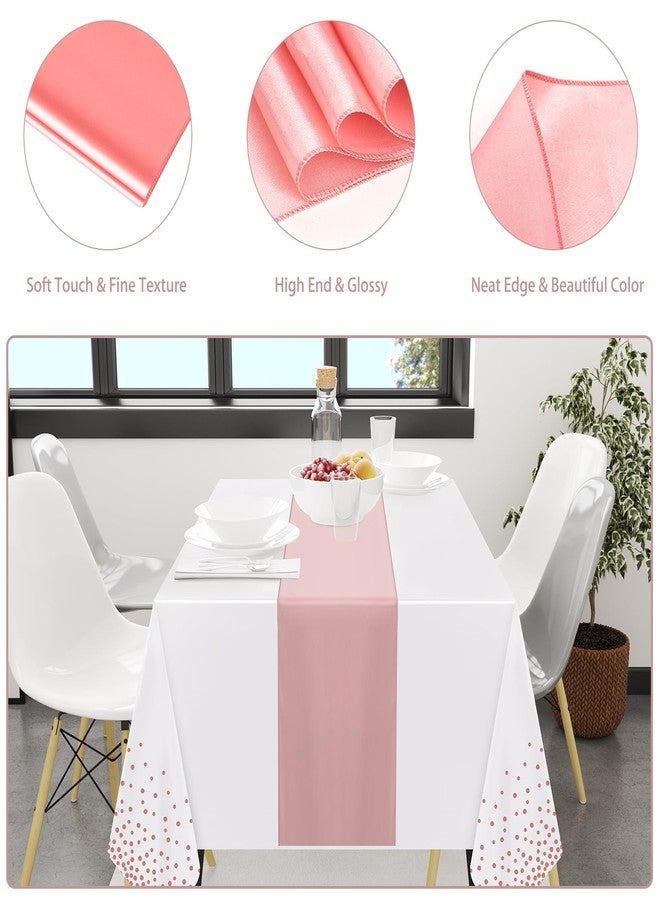 Barafat 12 Pack Rose Gold Tablecloth and Table Runner Set, Disposable Tablecloth, White & Rose Gold Dot Tablecloth Pink Satin Table Runner for Wedding Birthday Anniversary Party Decorations - Image 3