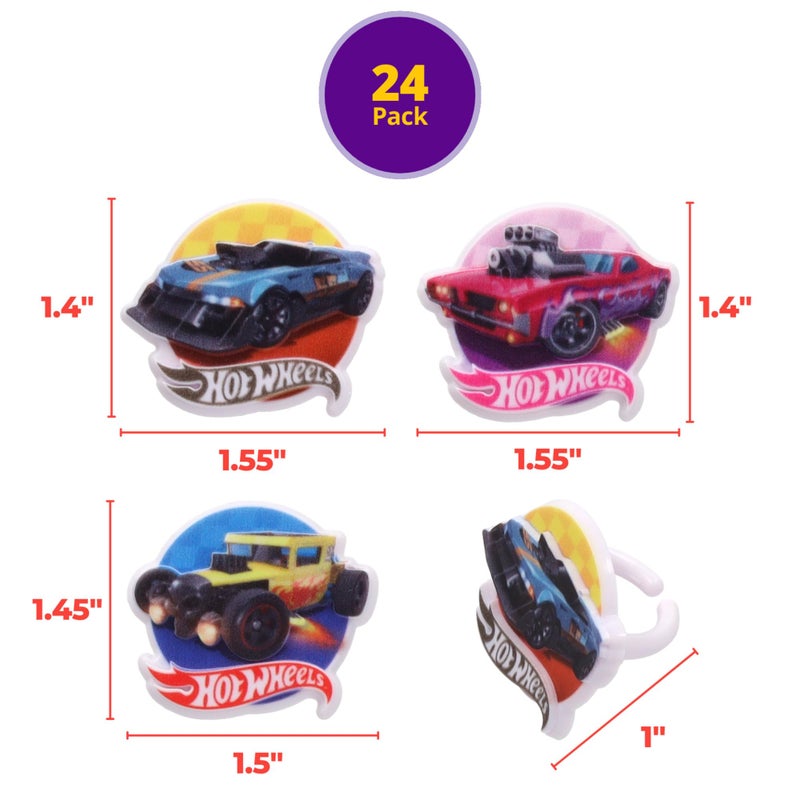 DecoPac Hot Wheels Rings | 24 Epic Stunt Cupcake Toppers | DecoPac Hot Wheels Cars Cake Decorations  Multi-colored  Food Safe & Ready To Use - 24 Pack - Image 3