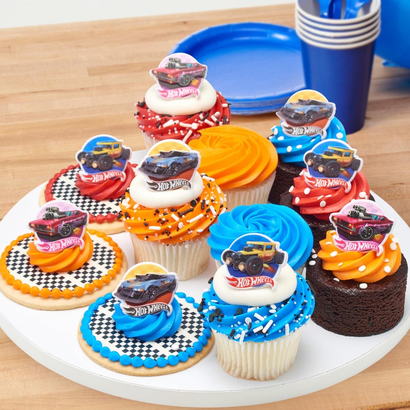 DecoPac Hot Wheels Rings | 24 Epic Stunt Cupcake Toppers | DecoPac Hot Wheels Cars Cake Decorations  Multi-colored  Food Safe & Ready To Use - 24 Pack - Image 4