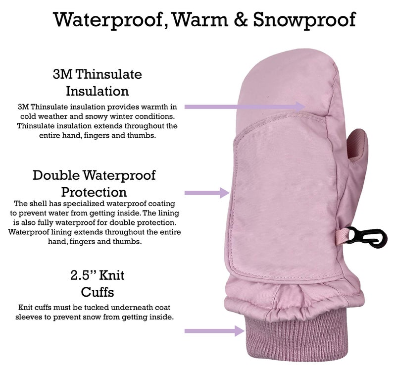 N'Ice Caps Kids Waterproof Snow Mittens Cold Weather Thinsulate Insulated (2-3 Years, Pink) - Image 5
