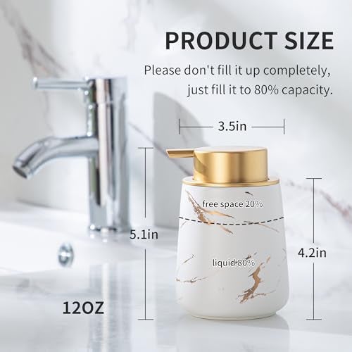 Enra Ceramic Gold Soap Dispenser,12 oz Marble Hand Liquid Soap Dispenser for Bathroom Kitchen Dispenser for Dish Soap with Easy-to-Press(Gold Liquid Type2) - Image 2