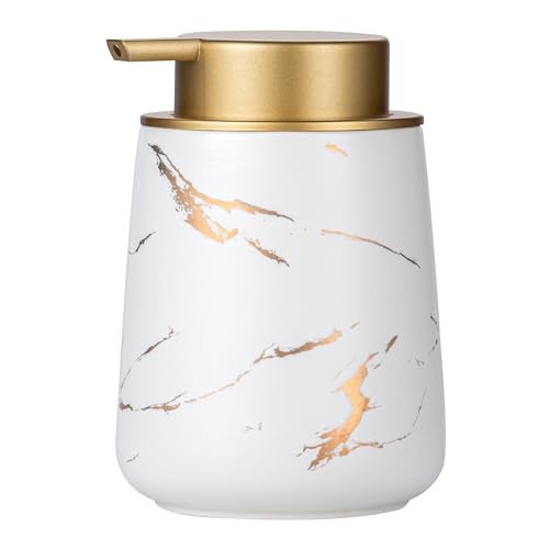 Enra Ceramic Gold Soap Dispenser,12 oz Marble Hand Liquid Soap Dispenser for Bathroom Kitchen Dispenser for Dish Soap with Easy-to-Press(Gold Liquid Type2) - Image 1