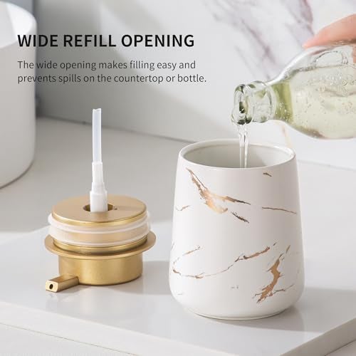 Enra Ceramic Gold Soap Dispenser,12 oz Marble Hand Liquid Soap Dispenser for Bathroom Kitchen Dispenser for Dish Soap with Easy-to-Press(Gold Liquid Type2) - Image 4