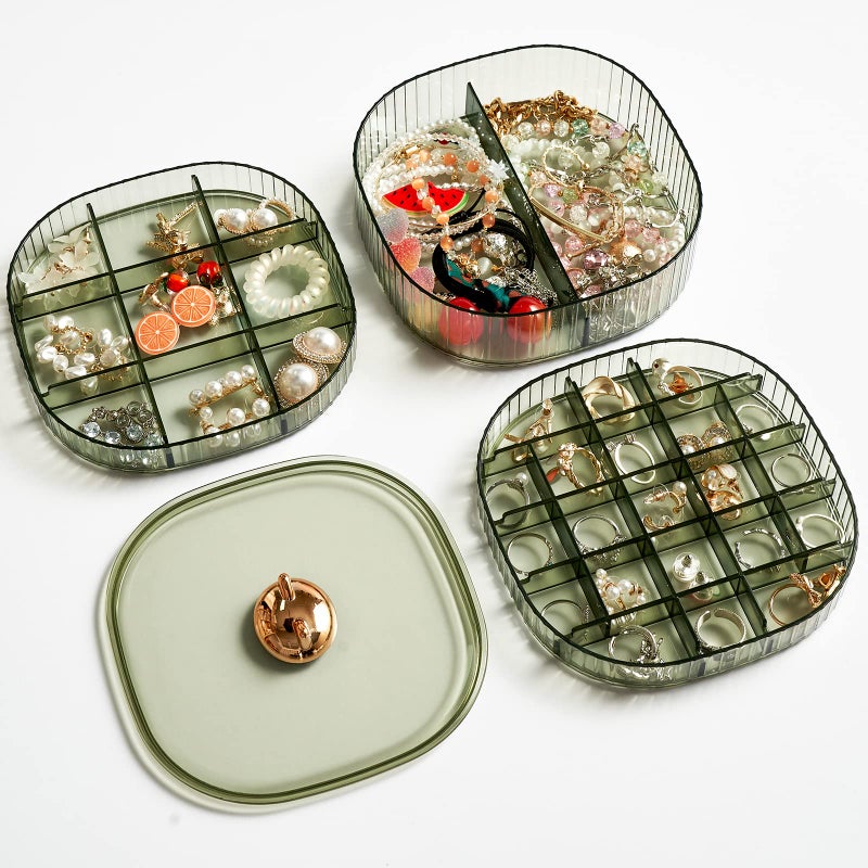 Sunkaioo Earring Organizer,Stackable 3-Layers Clear Jewelry Box with Lid,Stud Earring Organizer for Women Girls,Earring Box Display Holder for Earrings Ring Studs Bracelet Necklace Crafts(Green) - Image 1