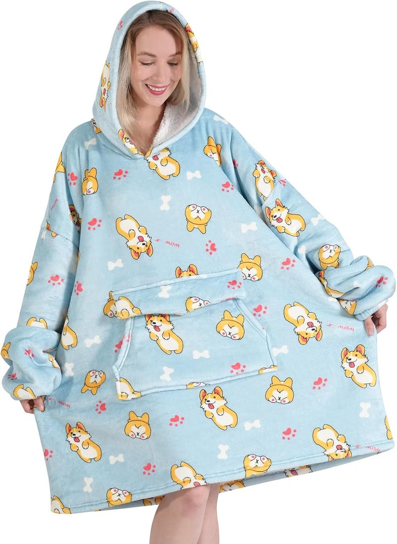 Fiosnow Corgi Blanket Hoodies for Women and Men Adult Oversize Wearable Blanket Hoodies for Soft and Warm - Image 1