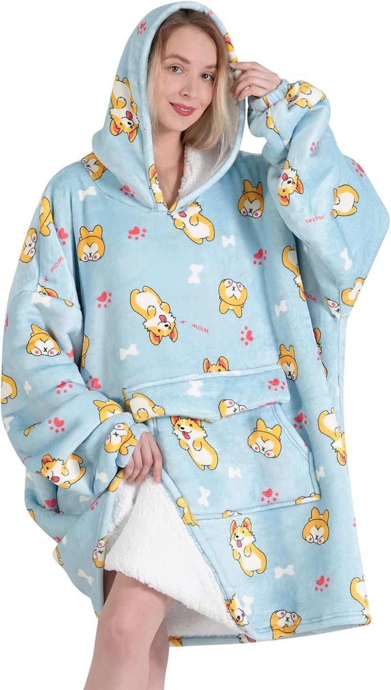 Fiosnow Corgi Blanket Hoodies for Women and Men Adult Oversize Wearable Blanket Hoodies for Soft and Warm - Image 4