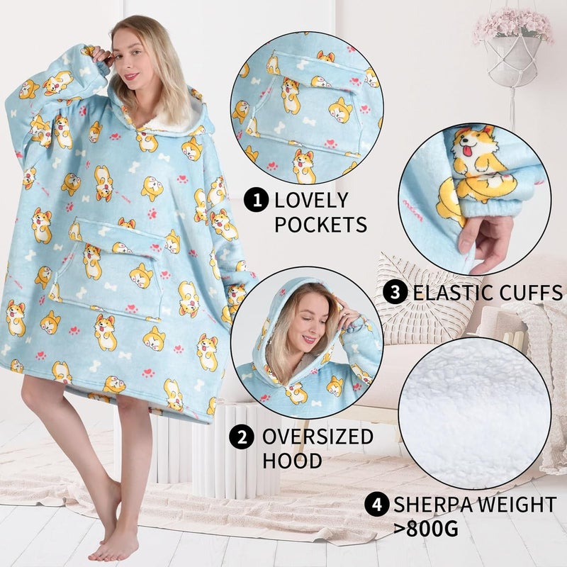 Fiosnow Corgi Blanket Hoodies for Women and Men Adult Oversize Wearable Blanket Hoodies for Soft and Warm - Image 3