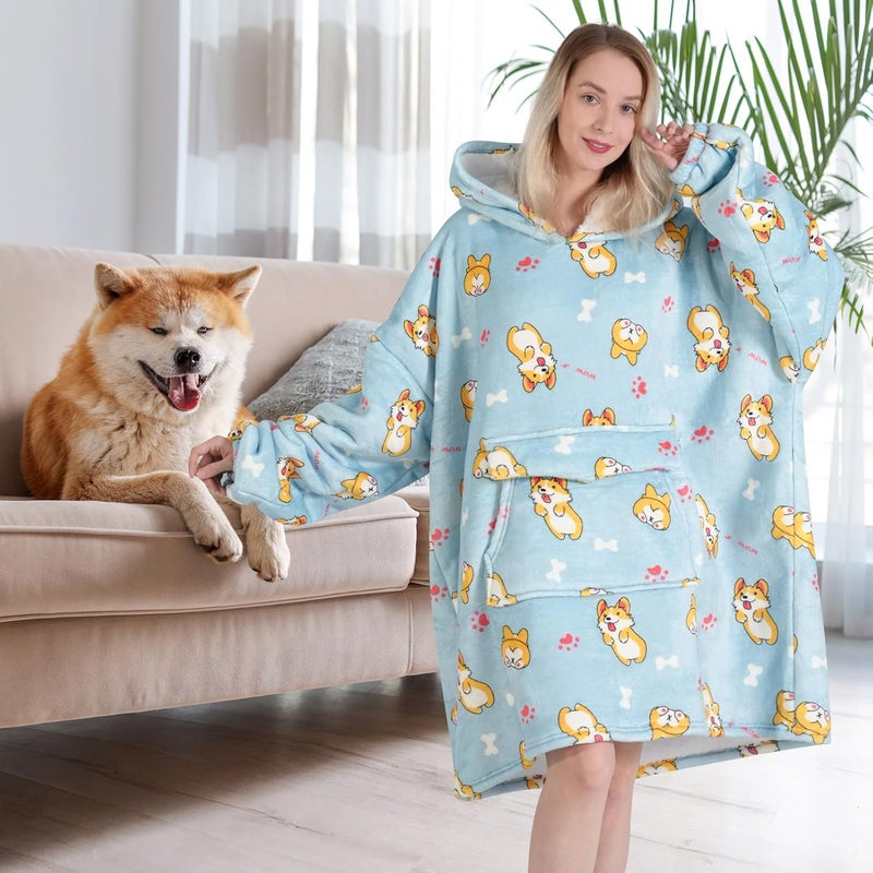 Fiosnow Corgi Blanket Hoodies for Women and Men Adult Oversize Wearable Blanket Hoodies for Soft and Warm - Image 2