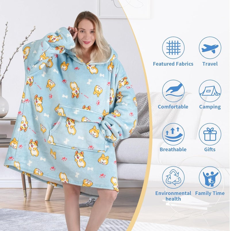 Fiosnow Corgi Blanket Hoodies for Women and Men Adult Oversize Wearable Blanket Hoodies for Soft and Warm - Image 5