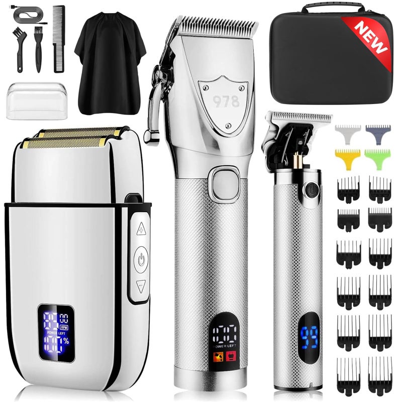 Suttik Professional Hair Clippers and Trimmers Set Electric Razor Foil Shavers for Men 3 in 1 Cordless Barber Kit Hair Cutting Kit with Travel Case Barber Clippers Set Professioal for Men