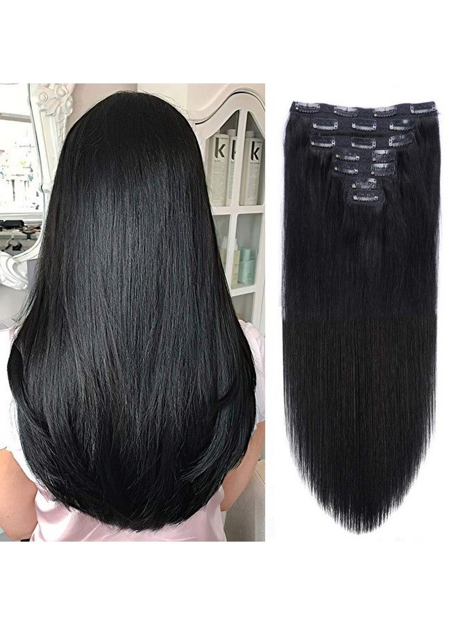 FAAAL 18" Clip In Human Hair Extensions Full Head 150G 7 Pieces 16 Clips Jet Black Double Weft Brazilian Real Remy Hair Extensions Thick Straight Silky (18"150G 1) - Image 2