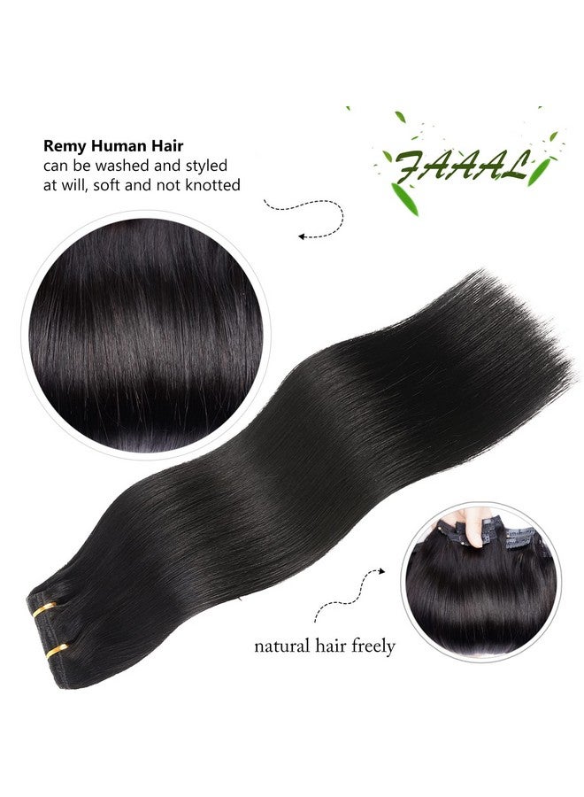 FAAAL 18" Clip In Human Hair Extensions Full Head 150G 7 Pieces 16 Clips Jet Black Double Weft Brazilian Real Remy Hair Extensions Thick Straight Silky (18"150G 1) - Image 5