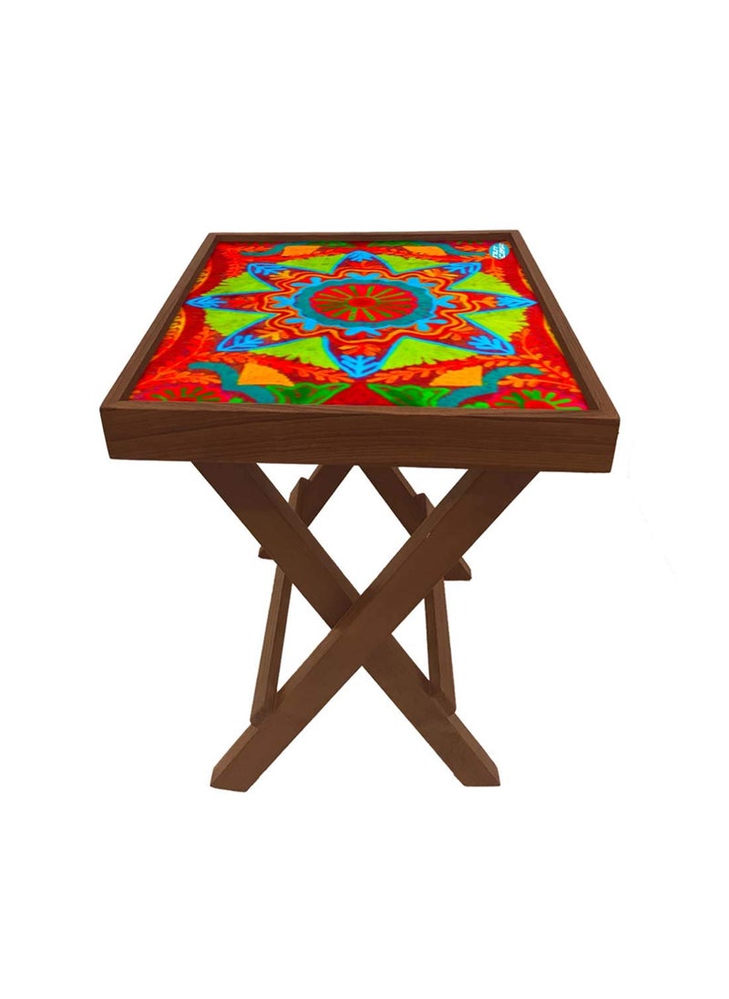 Nutcase Nutcase Designer Teak Wood Side Table Folding Wooden Bedside Coffee Outdoor Picnic Table Indian Flower  - Image 5