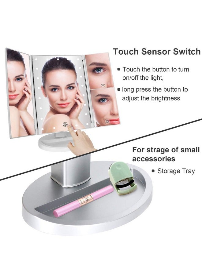 DeWEISN deweisn Tri-Fold Lighted Vanity Tabletop Mount Mirror with 21 LED Lights, Touch Screen and 3X/2X/1X Magnification, Two Power Supply Modes Make Up Mirror,Travel Mirror 10.83" H x 6.3" W  - Image 3