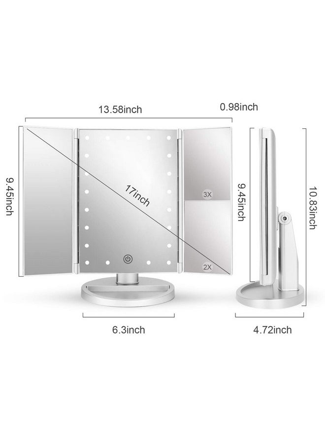 DeWEISN deweisn Tri-Fold Lighted Vanity Tabletop Mount Mirror with 21 LED Lights, Touch Screen and 3X/2X/1X Magnification, Two Power Supply Modes Make Up Mirror,Travel Mirror 10.83" H x 6.3" W  - Image 1
