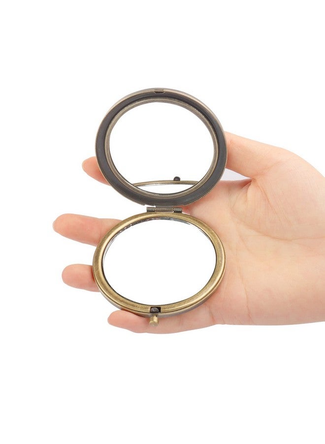 Rich Boxer Rich Boxer 4 Pcs Vintage Foldable Mirror Metal Vanity Mirror Travel Mirror Makeup Mirror Pocket Mirror Double Sided Compact Cosmetic Mirror, Bronze, Random Style  - Image 2