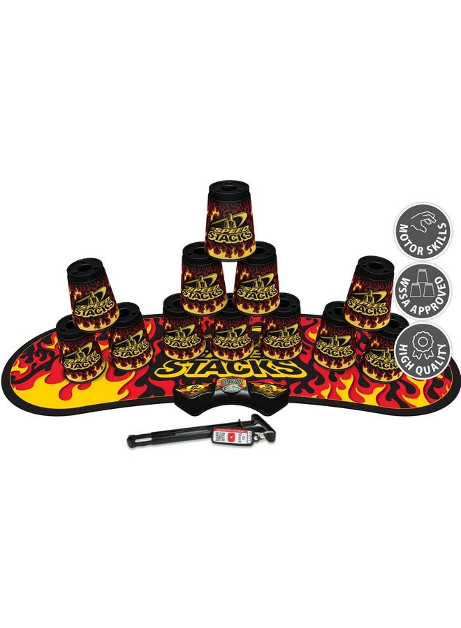 SPEED STACKS Competitor - Black Flame | 12 Cups, Holding Stem With Gx Timer And Mat | Sport Stacking - Image 1