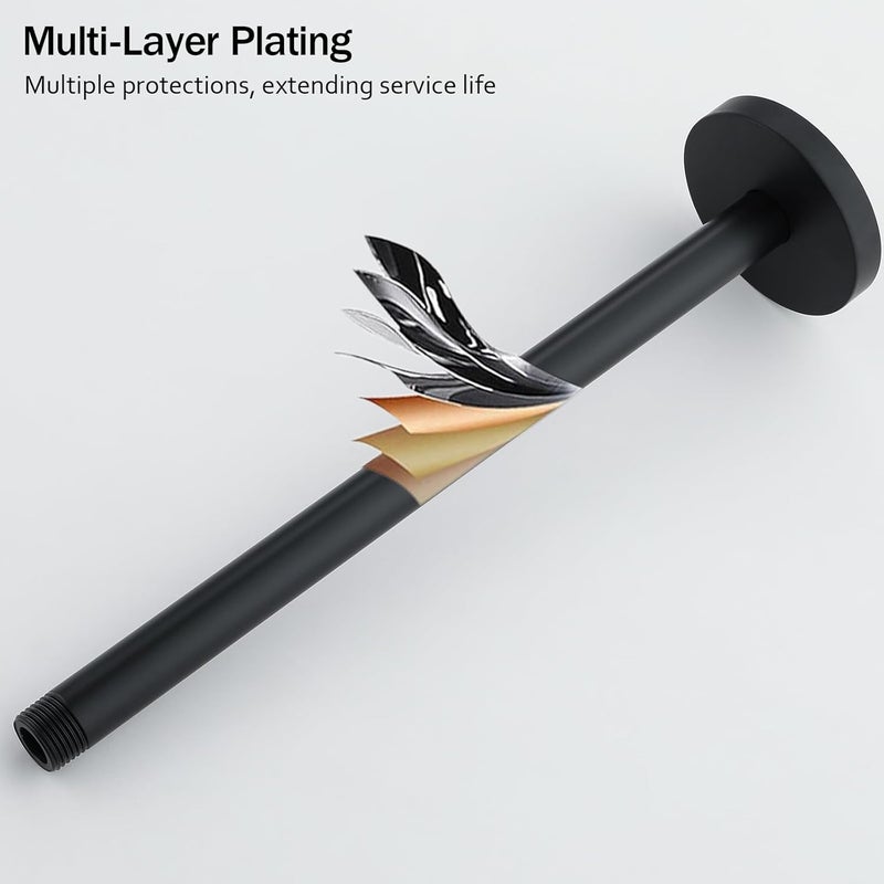 Random Shower Arm with Flange,12 Inches Ceiling Mount Shower Head Extension Arm Straight Arm Ceiling-Mounted For Fixed Shower Head,Matte Black.RD91038-12MB - Image 2