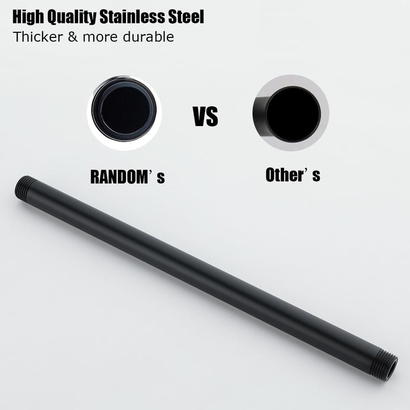 Random Shower Arm with Flange,12 Inches Ceiling Mount Shower Head Extension Arm Straight Arm Ceiling-Mounted For Fixed Shower Head,Matte Black.RD91038-12MB - Image 1