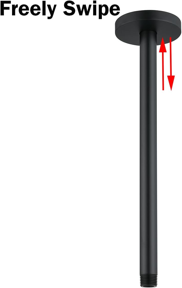 Random Shower Arm with Flange,12 Inches Ceiling Mount Shower Head Extension Arm Straight Arm Ceiling-Mounted For Fixed Shower Head,Matte Black.RD91038-12MB - Image 5