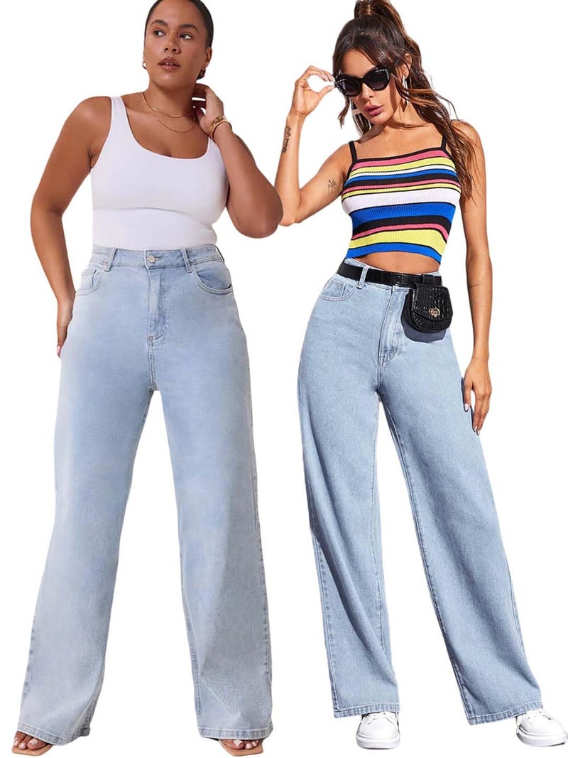 KOTTY Women’s Blue High Waist Wide Leg Trendy Loose Fit Denim Jeans for Casual & Street Style(Blue,XXL)-KTTLADIESJEANS3136XXL - Image 1