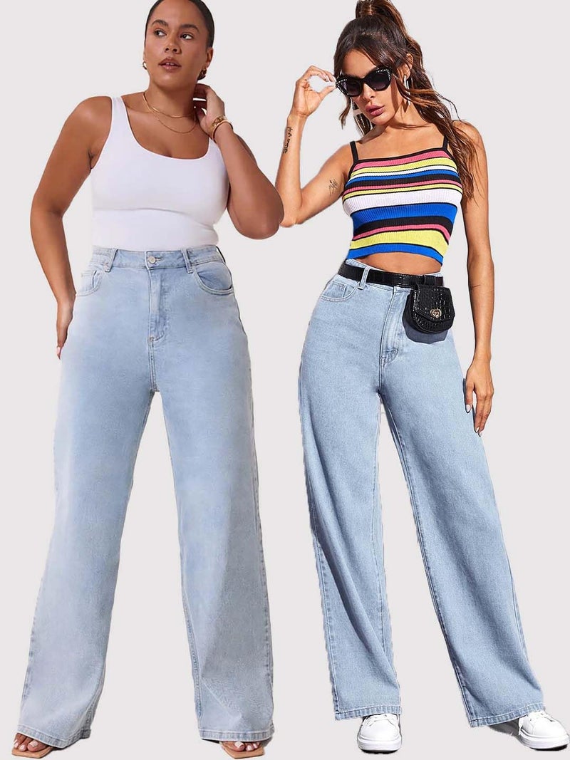 KOTTY Women’s Blue High Waist Wide Leg Trendy Loose Fit Denim Jeans for Casual & Street Style(Blue,XXL)-KTTLADIESJEANS3136XXL - Image 2