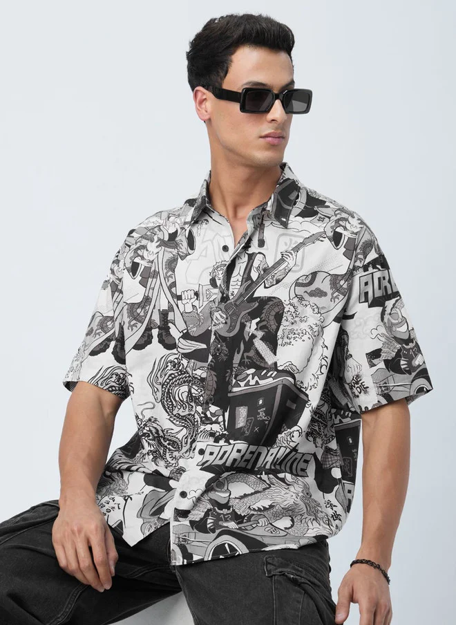 The Souled Store The Souled Store Men's Oversized Fit Ukiyo Printed Casual Shirt