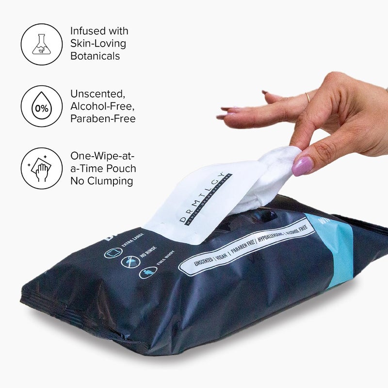 DRMTLGY Biodegradable Body Wipes - Extra Large No Rinse Cleansing Wipes for Camping, Sports, and Travel - 45 Count - Image 2